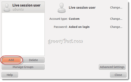 live-sessiooni kasutaja ubuntu