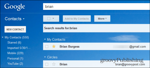 Gmaili tärniga kontaktide otsing