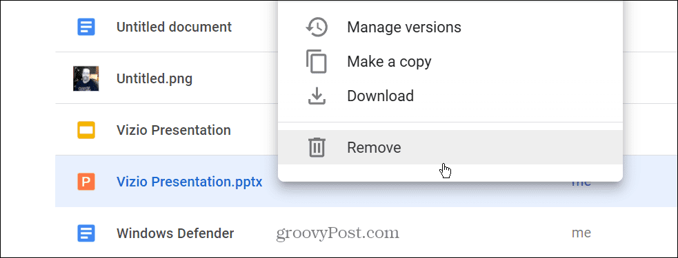 Eemaldage PPTX-fail Google Drive'ist