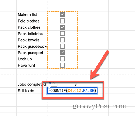 google sheets countif valem