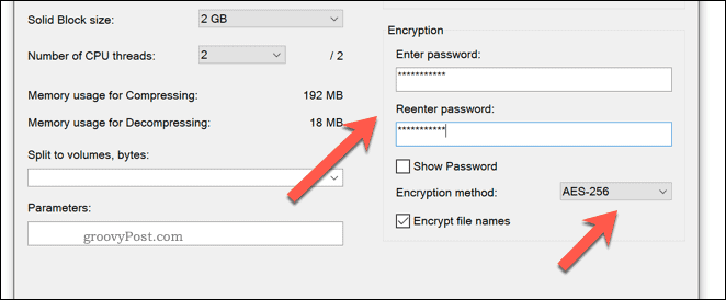 7-zip arhiivifaili krüptimismeetodid Windows 10-s