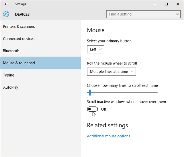 Windows 10 näpunäide. Lülitage taustal kerimine sisse või välja