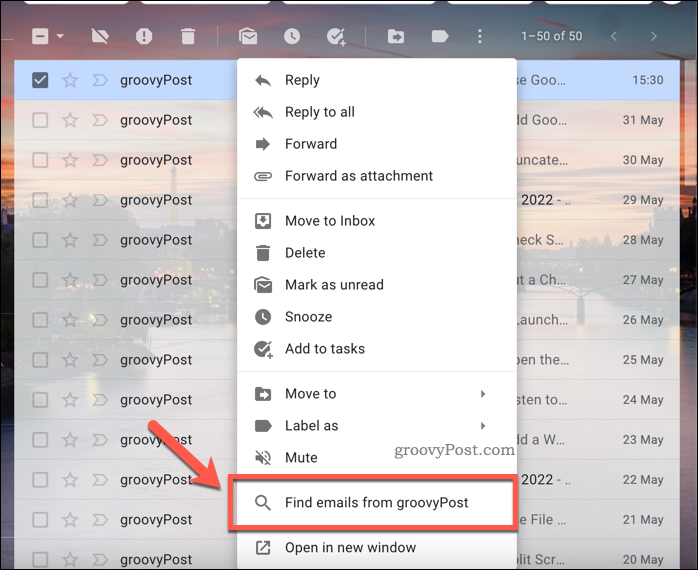 Gmail Otsige e-kirju valikutest