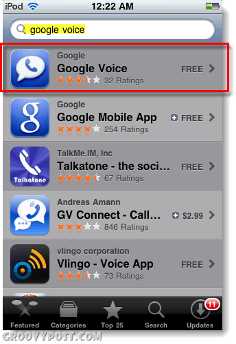 Google Voice ipodi või iPadi rakendustepoes
