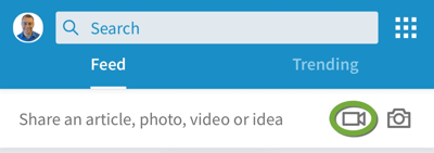 Otsige videokaamera ikooni LinkedIni mobiilirakendusest.