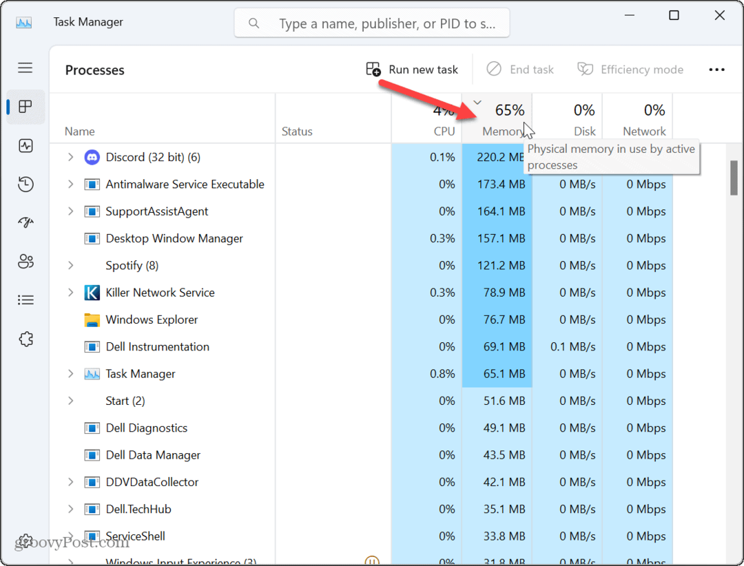 Kuidas leida rakenduste mälukasutust Windows 11-s