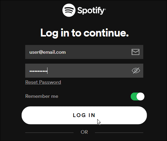 logige sisse Spotifysse