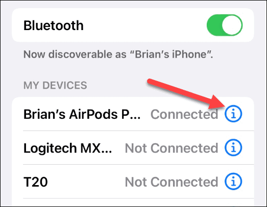AirPods ühendatud Bluetoothiga