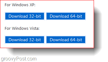 Windows XP ja Windows Vista 32- ja 64-bitised allalaadimised