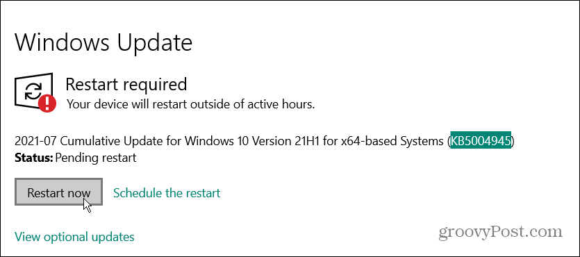 taaskäivitage Windows 10 hädaolukorra värskendus