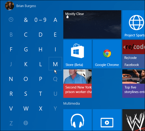 rakendused esitähega Windows 10 Start