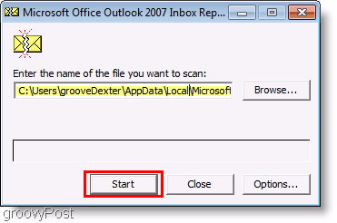 Ekraanipilt - Outlook 2007 ScanPST parandusfail