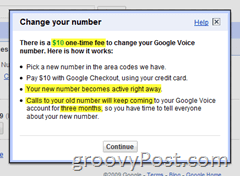 Google Voice'i numbri muutmise üksikasjad