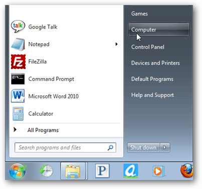 Start menüü arvuti Windows 7
