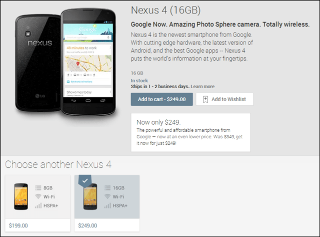 Nexus 4 google Play hinnas langus