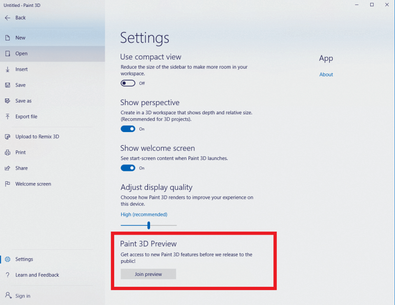 Rakenduse Windows 10 eelvaateprogramm