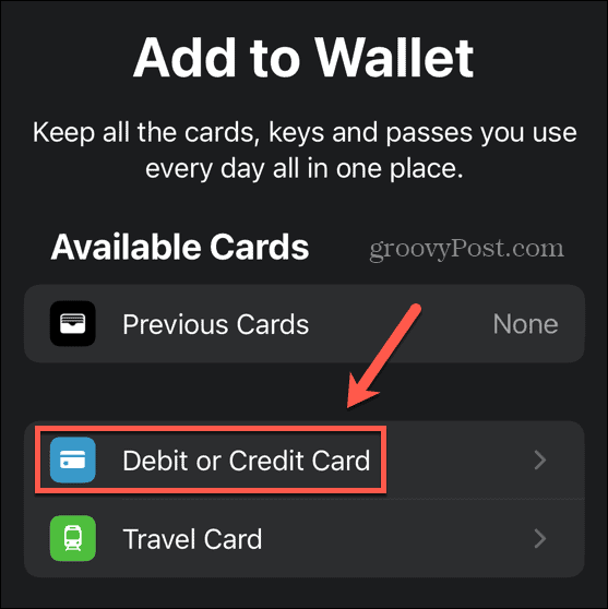 Apple Pay deebet- või krediitkaardid