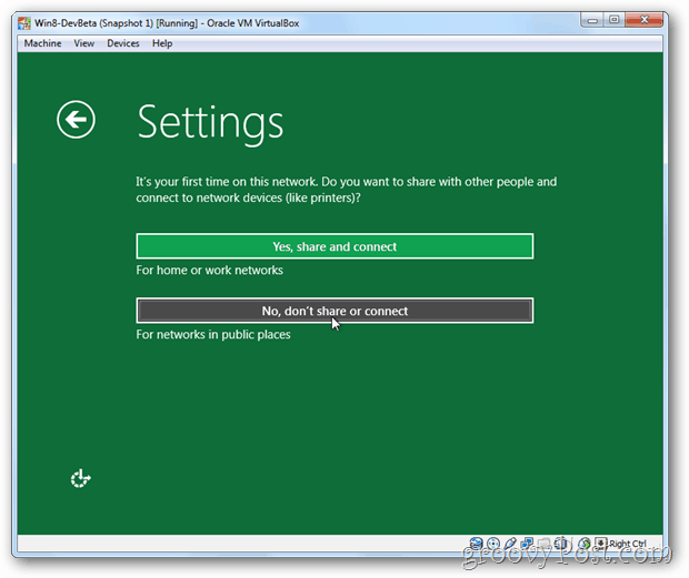 VirtualBox Windows 8 installida häälestus jagada või mitte jagada häälestus?