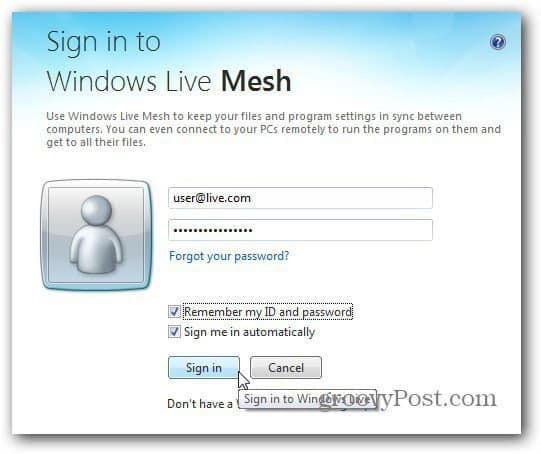 logige sisse Windows Live'i