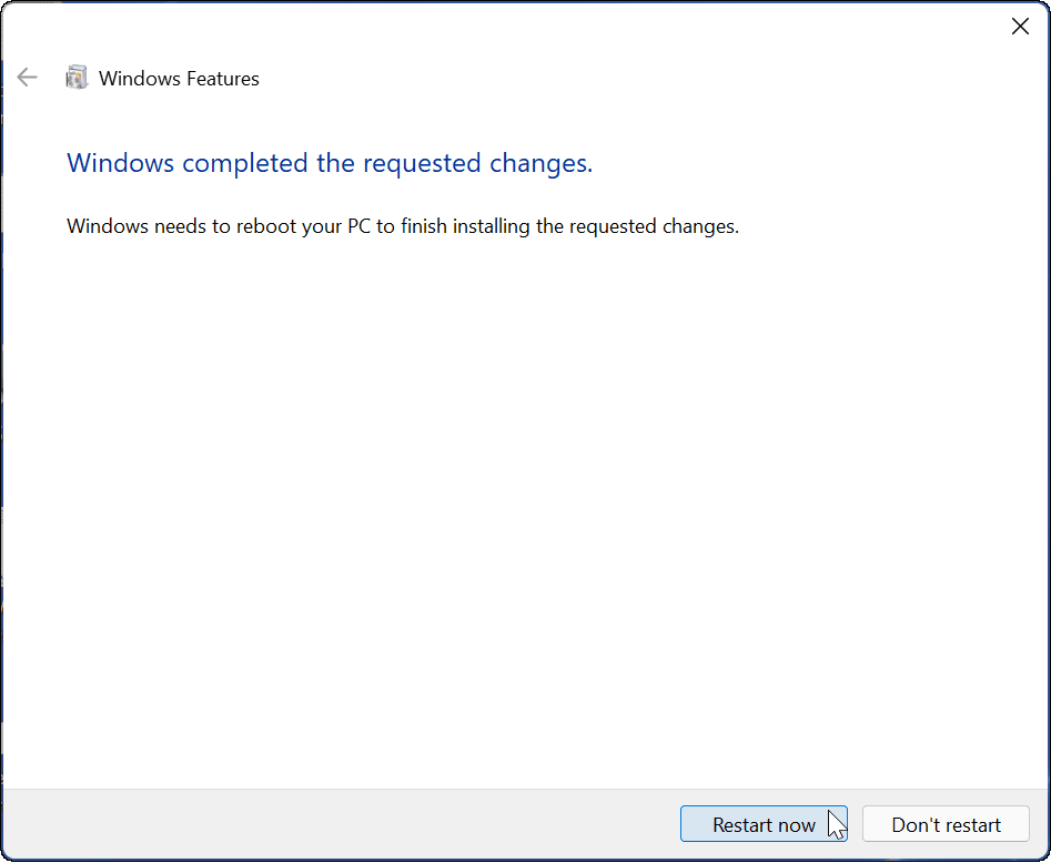 taaskäivitage Windowsi liivakasti seadistamine Windows 11-s
