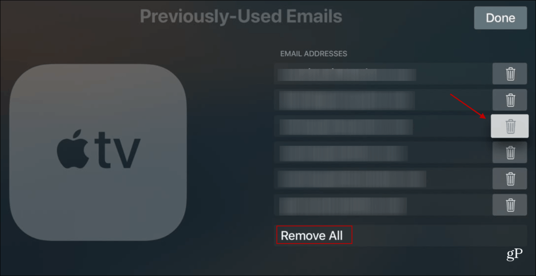 Kustutage varem kasutatud e-kirjad Apple TV