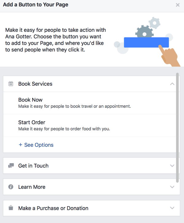 Saate oma Facebooki lehe jaoks valida suure hulga CTA-nuppude vahel.