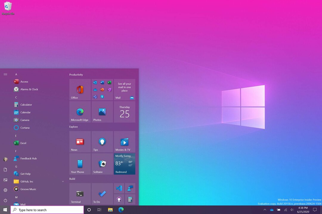 Microsofti versioon Windows 10 Build 20161