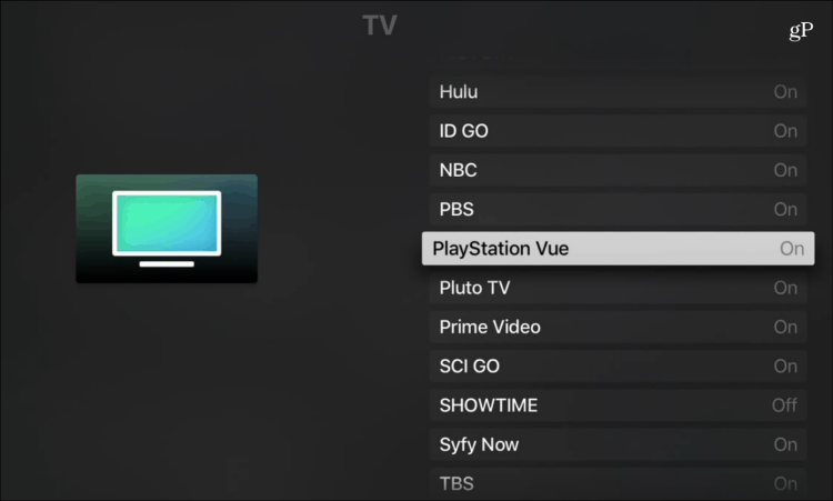 Apple TV rakenduse PlayStation Vue