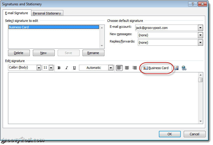 Lisage visiitkaart rakendusele Outlook 2010 e-posti allkiri