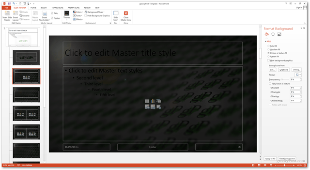 Office 2013 malli loomine Kohandatud kujunduse POTX-i kohandamine slaidide slaidide jaoks - juhendamine, kuidas tausta luua