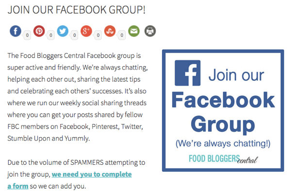 Kutsu veebisaidi külastajaid oma Facebooki grupiga liituma.