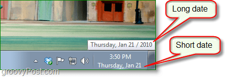 Windows 7 ekraanipilt - pikk kuupäev vs. lühike kuupäev
