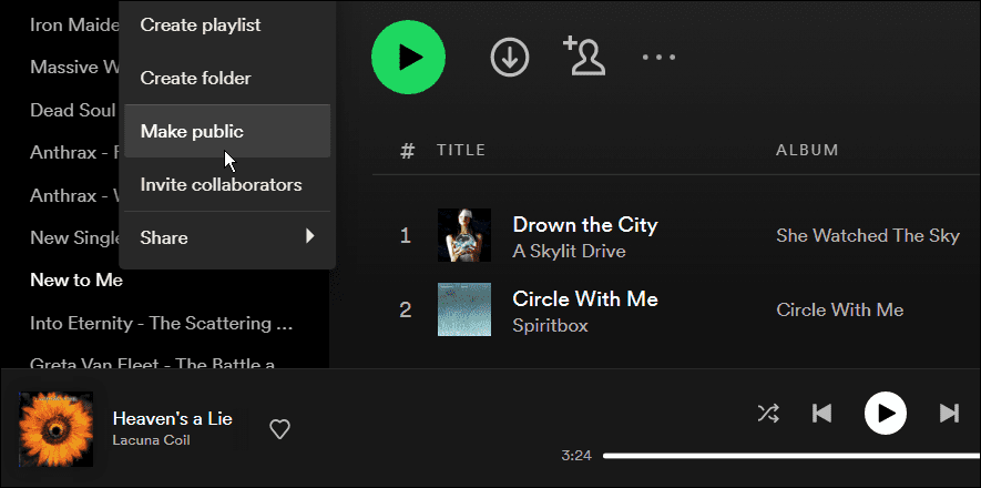 Muutke esitusloend Spotifys privaatseks