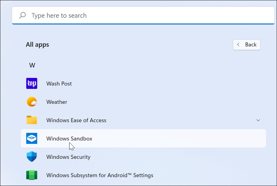 seadistage Windowsi liivakast Windows 11-s