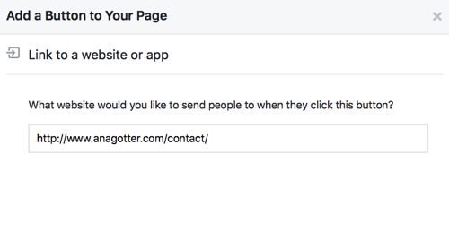 Lõpeta oma Facebooki CTA-nupu seadistamine linkide või kontaktandmetega, et see oleks täielikult töökorras.