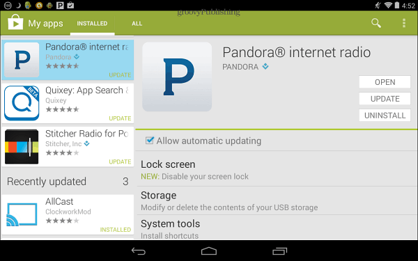 Pandora värskendus Google Play pood