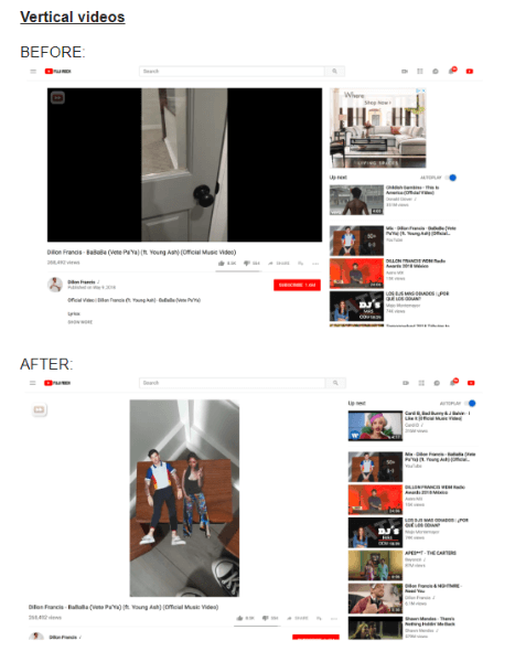 YouTube värskendas vertikaalsete videote töölaual vaatamist.