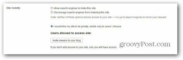 wordpress com teeb ajaveebi privaatseks kasutaja kutsumiseks