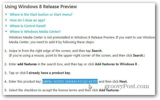 Installige Windows Media Center Windows 8 väljalaske eelvaatesse