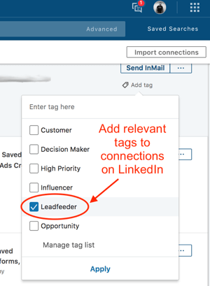 Kontakti märgistamine LinkedIn Sales Navigatoris.