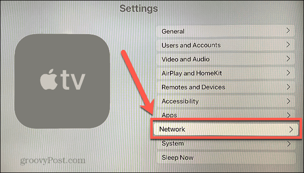 Apple TV võrgumenüü