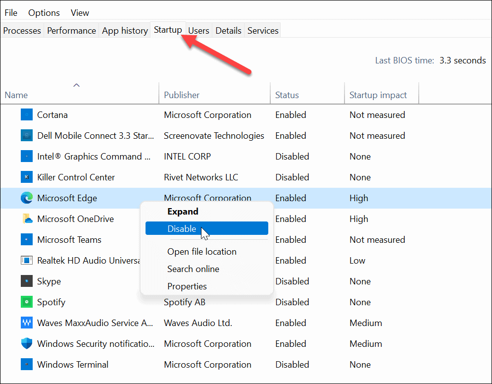 keelake käivitusrakenduste tegumihaldur Windows 11