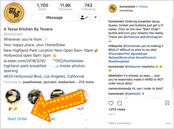 näide Instagrami äripostitusest, mis näitab kasutajatele nuppu Start tellimine
