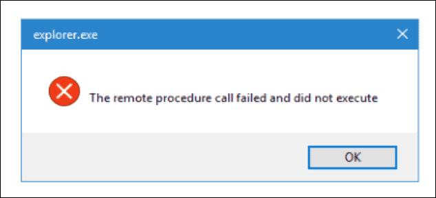 Näide Remote Procedure Call Failed veast File Exploreri käivitamisel.