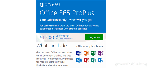 Office 365 proplus hinnakujundus, kaasa arvatud rakendused