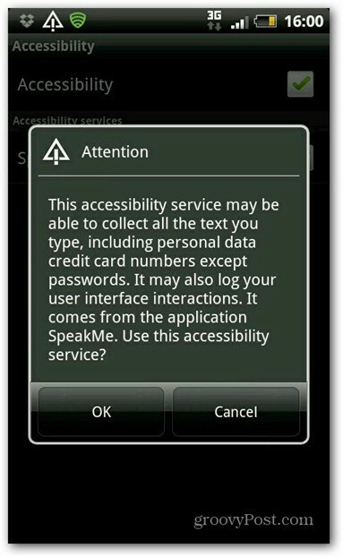 SpeakMe Androidi juurdepääsetavuse lubamiseks