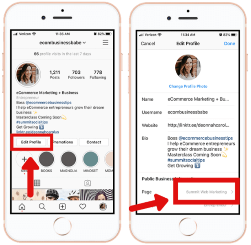 kuidas ühendada Instagrami ärikonto Instagrami rakenduse Facebooki lehega