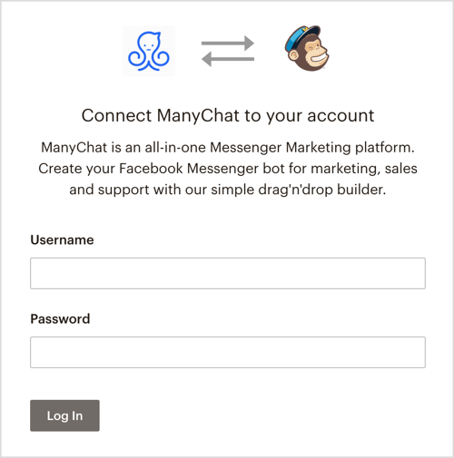 Logige oma MailChimpi kontole sisse ManyChati kaudu.