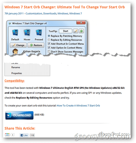 Windows 7 käivitage Orb Changer
