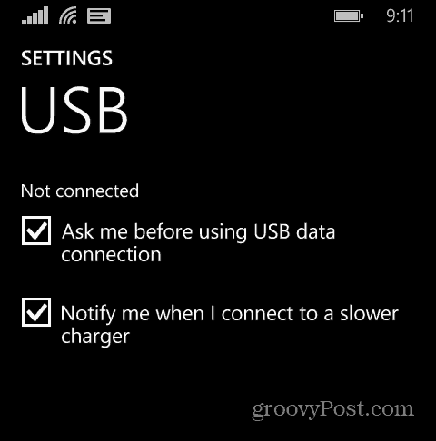 Windowsi telefoni seaded USB